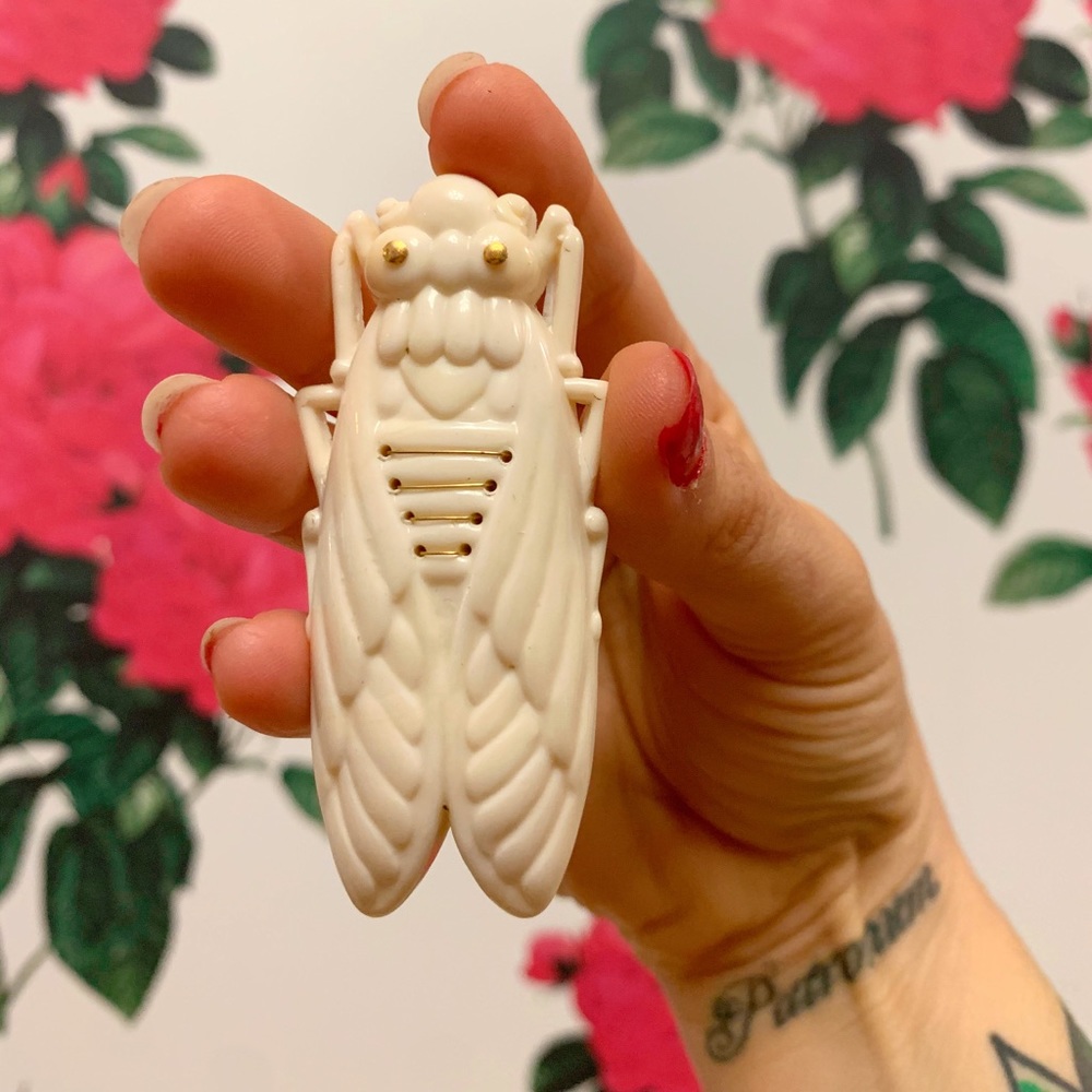 Vintage Plastic Cicada Brooch (cream)